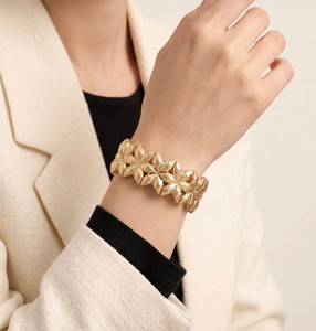 Petal Power Geometric Floral Metal Beaded Stretch Statement Bracelet