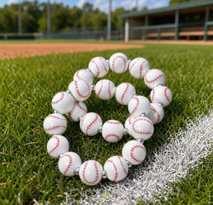 Play Ball 2PCS - Baseball Printed Beaded Stretch Bracelet