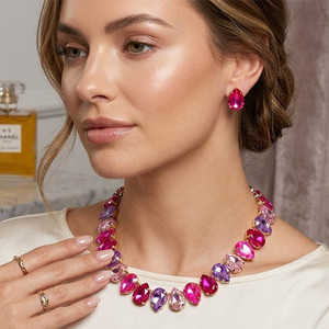 Divine Design Teardrop Stone Cluster Link Evening Necklace