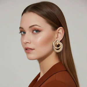 Infinite Link Bold Textured Metal Interlinked Hoop Drop Earrings