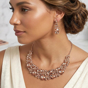 Botanical Beauty Teardrop Stone Cluster Leaf Branch Embellished Evening Necklace