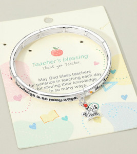 Serenity Teacher's Blessing Message Charm Stretch Bracelet Silver