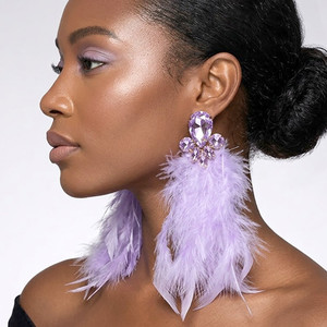 The Showstopper Oversized Glass Stone Accent Feather Drop Statement Earrings
