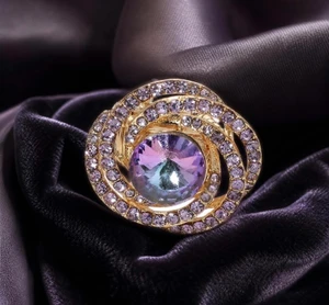 Center Stage Round Stone Center Swirl Stretch Statement Ring