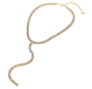 Luster Gold Dipped Y Shaped Rhinestone Necklace