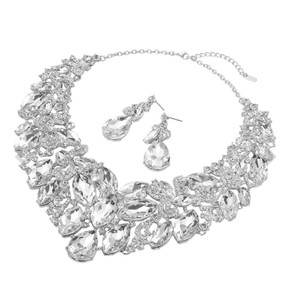 Prestige Marquise Stone Cluster Accent Evening Necklace Rhinestone