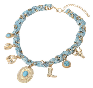 Braidworks Western Themed Fabric Braided Necklace - Turquoise
