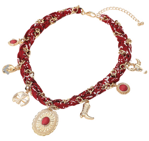 Braidworks Western Themed Fabric Braided Necklace - Burgundy