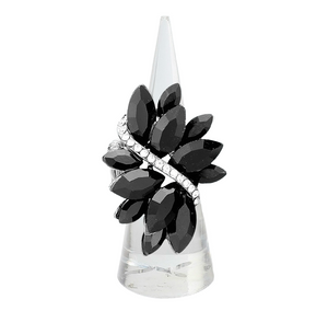 I Am Speechless Marquise Crystal Stretch Ring - Black