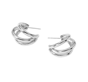 Modern Divide Stainless Steel Split Mini Hoop Earrings - Silver