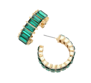 Luminaire Baguette Stone Cluster Hoop Earrings - Green