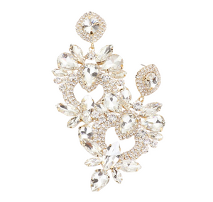 Twilight Affair Multi Stone Statement Dangle Earrings -  Clear/Gold