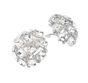 Deco Dream Square Stone Cluster Dome Clip On Earrings - Clear/Silver