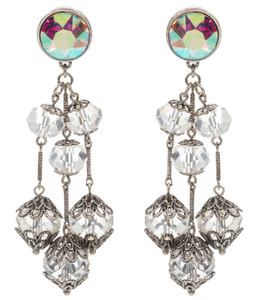 Radiant Globe Round Glass Stone Cluster Chandelier Earrings - Gold Burnished