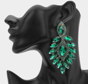 Graceful Sophistication Marquise Stone Cluster Dangle Evening Earrings - Emerald