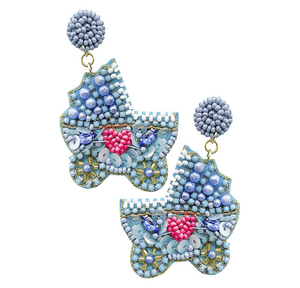 Cuddle Buggy Pearl Beaded Stroller Dangle Earrings - Blue