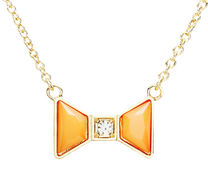 Twinkle Tie Stone Bow Necklace - Peach
