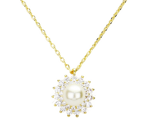 Divine Love Cubic Zirconia Pearl Accented Necklace - Cream