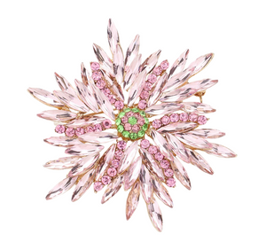 Petal Whisper Marquise Stone Cluster Flower Brooch - Pink/Green