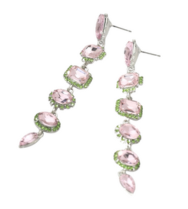 Gala Dropdown Glass Stone Cluster Earrings - Pink/Green