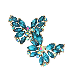 Shimmerfly Round Marquise Stone Cluster Butterfly Earrings - Blue Zircon