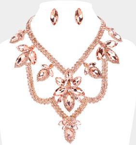 Luxe Teardrop Marquise Stone Accented Draped Necklace - Peach