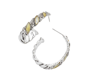 Seraphine Mother of Pearl Detailed Hoop Earrings - Antique Silver