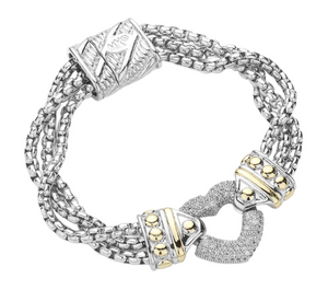 Evelisse CZ Stone Paved Heart Pendant Two Tone Magnetic Bracelet - Two Tone