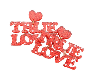 Forever Yours Glittered Resin Heart Earrings - Red
