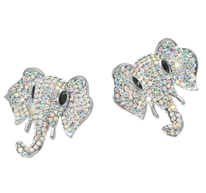 Spirit Glow Stone Embellished Elephant Earrings - AB Silver
