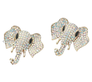 Spirit Glow Stone Embellished Elephant Earrings - AB Gold