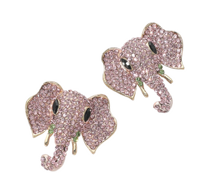 Spirit Glow Stone Embellished Elephant Earrings - Pink/Green