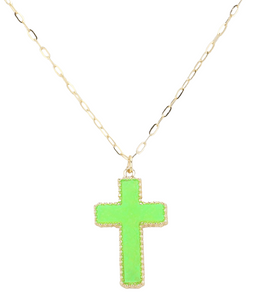 Heavenly Druzy Cross Pendant Necklace - Neon Green
