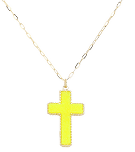 Heavenly Druzy Cross Pendant Necklace - Neon Yellow