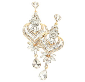 Empress Glass Crystal Heart Teardrop Earrings - Gold