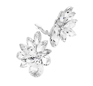 Forest Glow Stone Cluster Spike Leaf Clip On Earrings - Clear/Silver