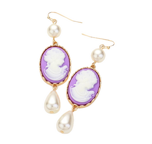 Victorian Grace Pearl Cameo Earrings - Lavender