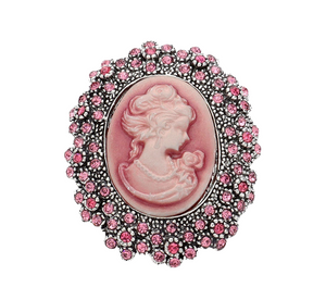 Victorian Sparkle Rhinestone Paved Embellished Cameo Brooch - Pink