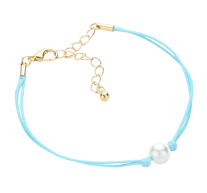 Linea Pearl Pointed Wax Rope Bracelet - Turquoise