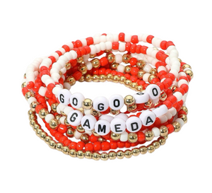 Cheer On 10 PCS Go Gameday Message Beaded Multi Layer Stretch Bracelets - Orange/White