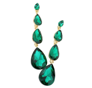 Moonlit Link Teardrop Stone Earrings - Emerald