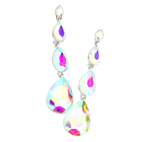 Moonlit Link Teardrop Stone Earrings - AB Silver