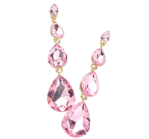 Moonlit Link Teardrop Stone Earrings - Pink