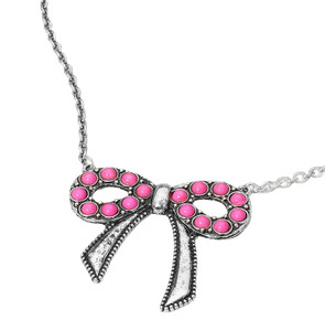 Romance Era Vintage Bow Pendant Necklace - Pink