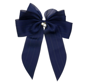 The Olivia Oversized Pearl Dangle Bow Barrette - Navy