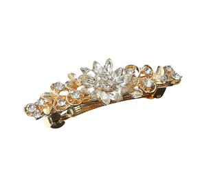 The Lila Floral Stone Accent Barrette - Gold