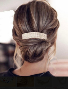 Shimmer Line 9 Rows Rhinestone Rectangle Barrette - Gold