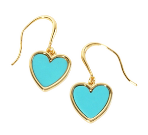 Heartfelt Glow Gold Dipped Heart Drop Earrings - Turquoise
