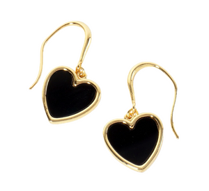 Heartfelt Glow Gold Dipped Heart Drop Earrings - Black