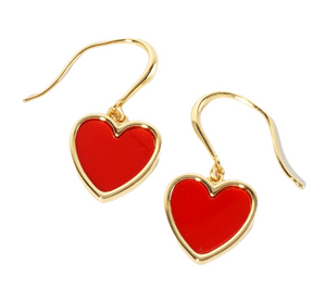 Heartfelt Glow Gold Dipped Heart Drop Earrings - Red